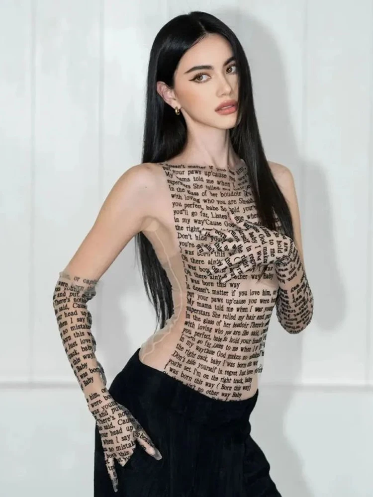 Ootddress Mesh Letter Printted T-shirt Women O-Neck See Through Sexy Tank Tops With Golve High Street Basic Slim Y2K Top Tee Shirts 10 Ootddress Mesh Letter Printted T-shirt Women O-Neck See Through Sexy Tank Tops With Golve High Street Basic Slim Y2K Top Tee Shirts