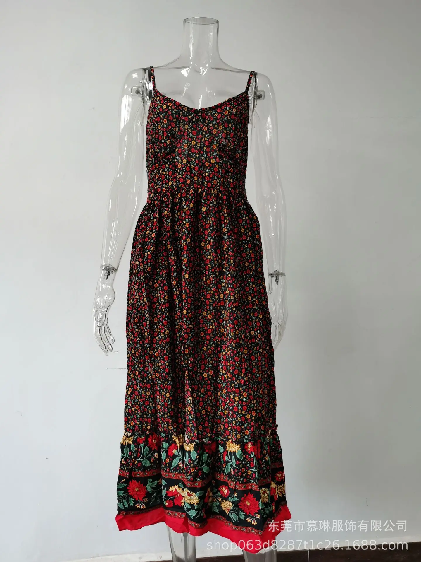 Bohemian Floral Spaghetti Strap Dresses Women Sexy V-neck Backless Casual Beach Vacation Long Dress Female Vestidos Summer New 12 undefined