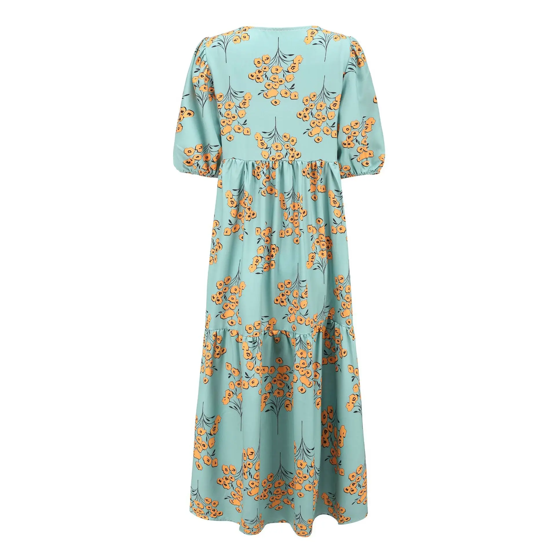 2025 Summer New Women's Print Dress Puff Short Sleeves Ruffles Loose A-line Midi Dresses Fashion Casual Beach Vacation Vestidos 25 undefined