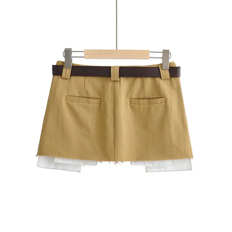 Ootddress Y2K Skirts Women Cotton Low Waist Pleated Mini Skirts 2025 Summer Harajuku Streetwear Pocket With Belts Micro Skirt