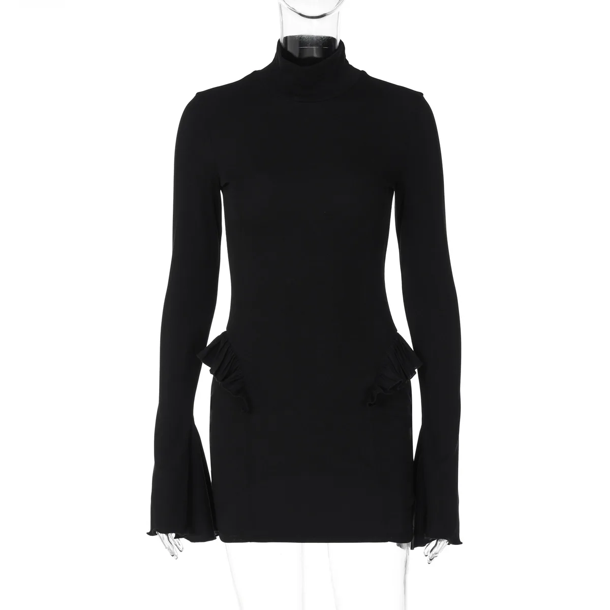 Ootddress Autumn Ruffled Patchwork Mini Dress Women's Long Sleeve High Waist Fashion Elegant Dress Ladies Skinny Party Dress