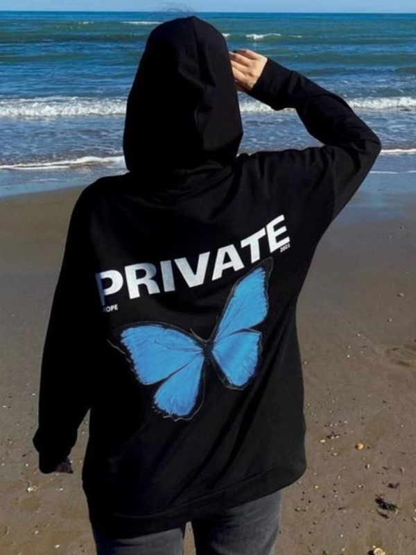 Butterfly Graffiti Print Oversized Hoodie