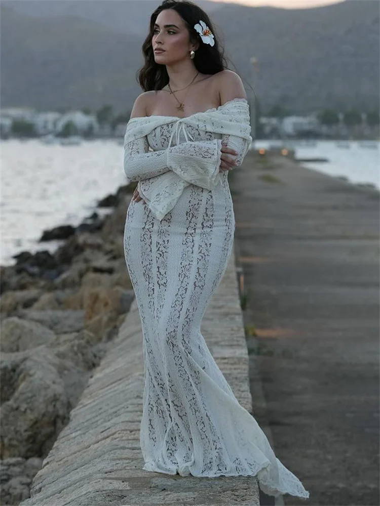 Ootddress Autumn Lace Off-Shoulder Long Dress For Women See-Through Printed Lace-Up High Waist Luxury Female Elegant Party Dress New 30 Ootddress Autumn Lace Off-Shoulder Long Dress For Women See-Through Printed Lace-Up High Waist Luxury Female Elegant Party Dress New