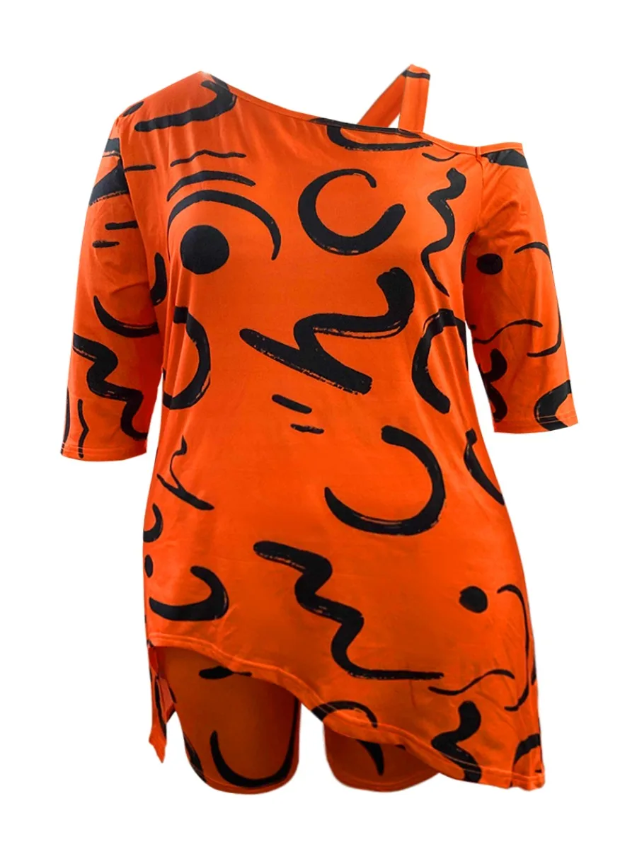 Plus Size Women's Casual Outfits Two Piece Set Plus Plain One Shoulder Asymmetrical Hem Top