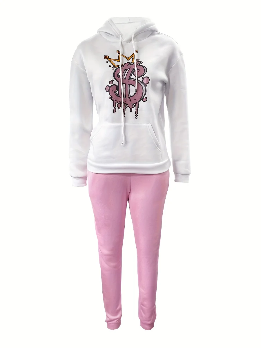 Autumn Winter 2pcs Print Regular Two-piece Pants Set Elegant Women’s Outfit Casual Trousers Set