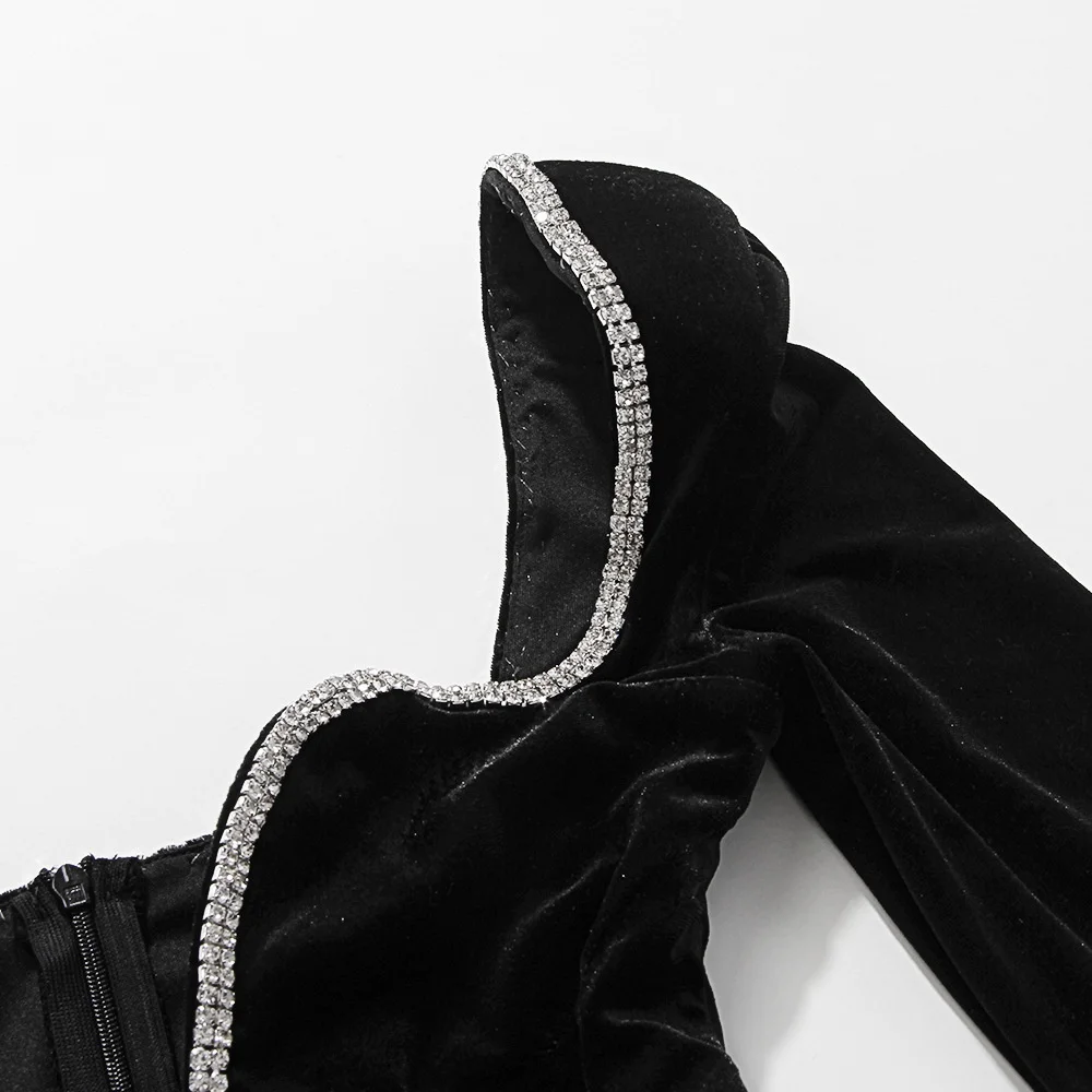 Ootddress Sexy Deep V Wrapped Hip Velvet Backless Women's Dress Long Sleeve High Waist Temperament Mini Dress Party Club Clothing