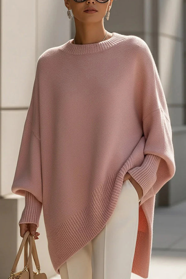 Solid Color Round Neck Long-sleeved Casual Loose Knit Sweater