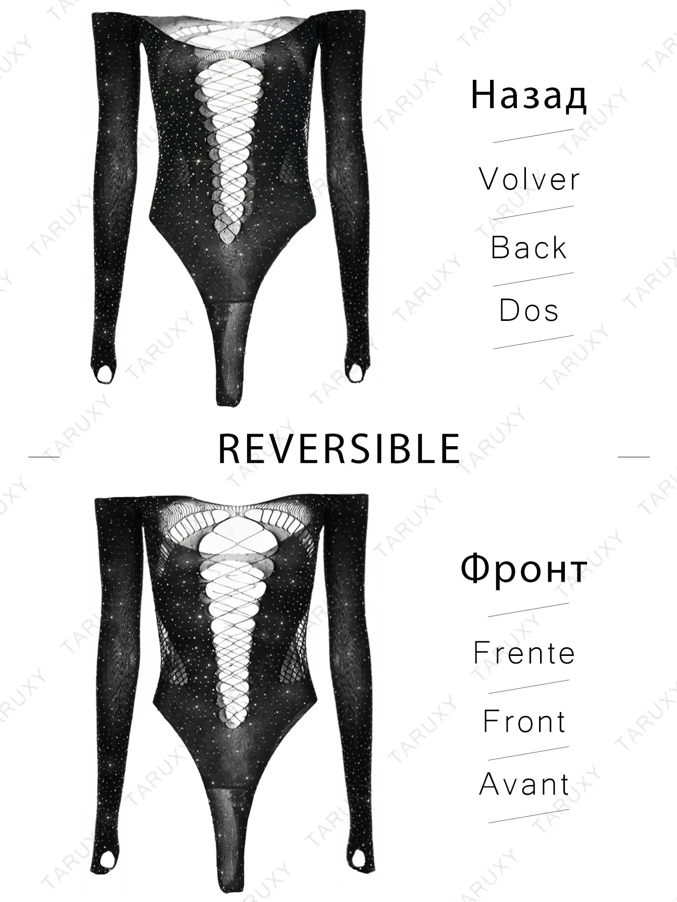 Ootddress Crystal Mesh Sexy Bodysuit Lingerie Black See Through Backless Hollow Out Bodysuit Nightclub Party Hot Workwear Playsuit
