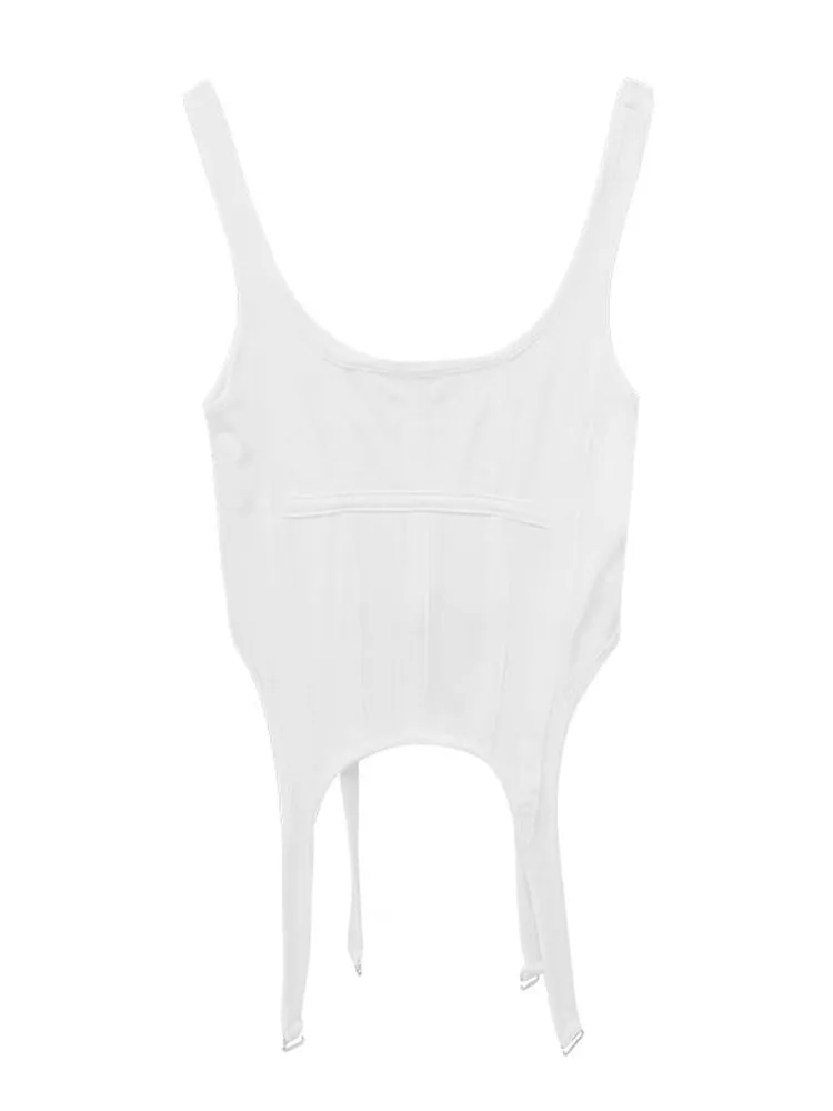 Ootddress Y2k Croset Top Women Summer Fashion Vintage Irregular Rib Knitted Sleeveless Slim Cropped Tops Feminino Sexy Tank Top