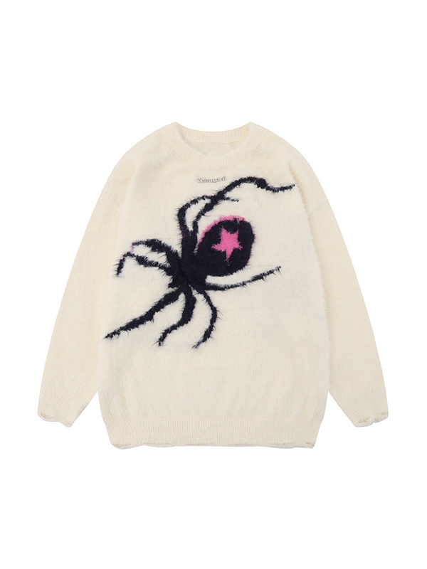 Contrast Color Spider Jacquard Sweater