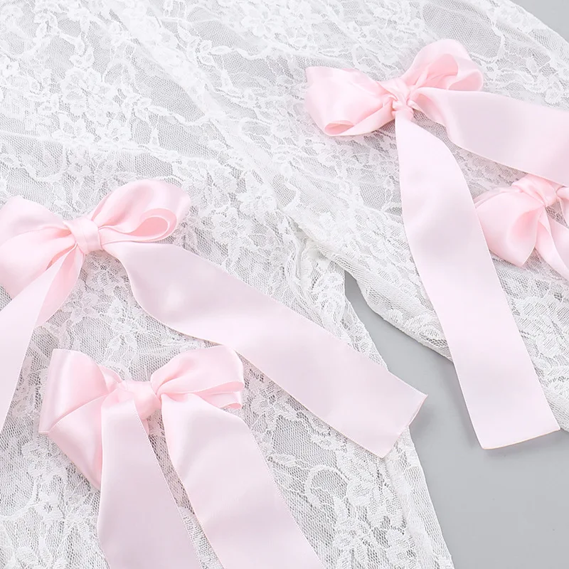 Ootddress Bow Splice Lace Pants Women Sheer Slim High Waist Bottoms Hot Girls 2025 Beach Party Sexy Club See Through Pant Ladies