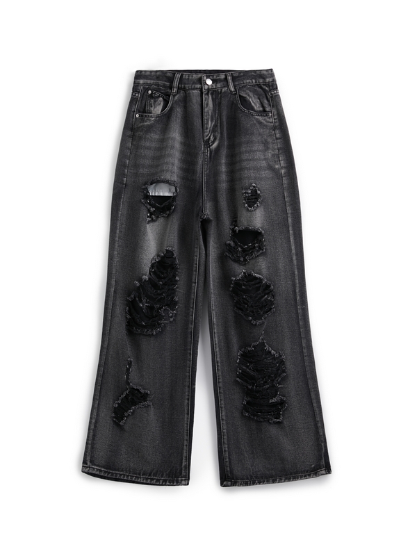 Washed Black Ripped Boyfriend Jeans