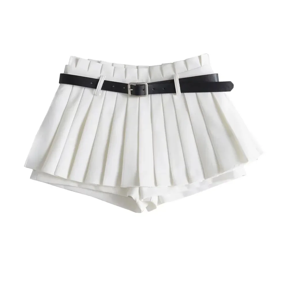 Ootddress Low Waist Slim Mini Pleated Skirt For Women 2025 Summer Casual Black Belt Skirts Babes Fashionable Solid Une Jupe Ligne