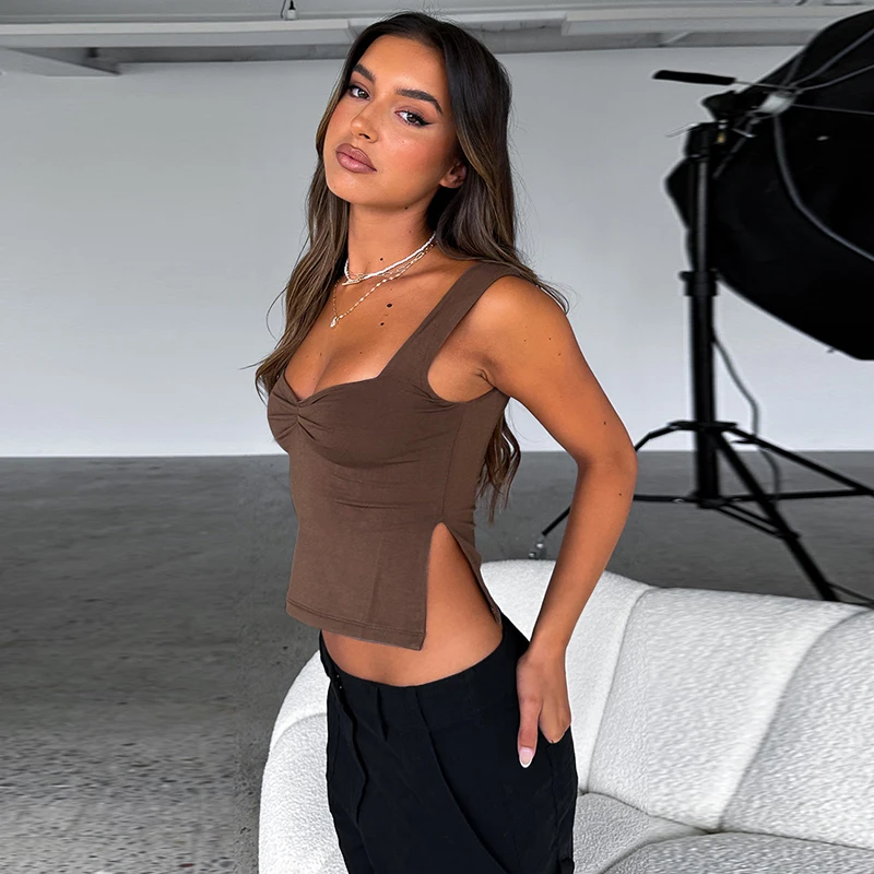 Square Collar Tank Women Slim Split Crop Tops Chic Backless Sleeveless Casual Camis Summer 2025 Y2K Double Layer 9 Square Collar Tank Women Slim Split Crop Tops Chic Backless Sleeveless Casual Camis Summer 2025 Y2K Double Layer