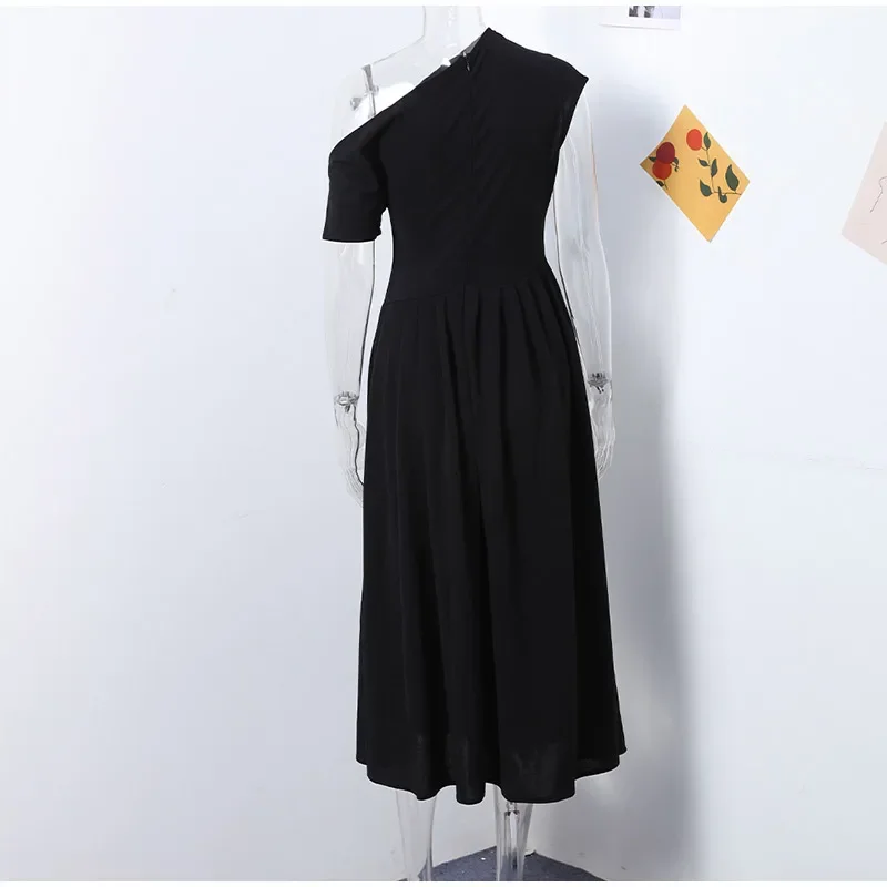 Ootddress Black Off-Shoulder Autumn Long Dress For Women High Waist Patchwork Slim Sexy One-Shoulder Party Dress Female Maxi Dress