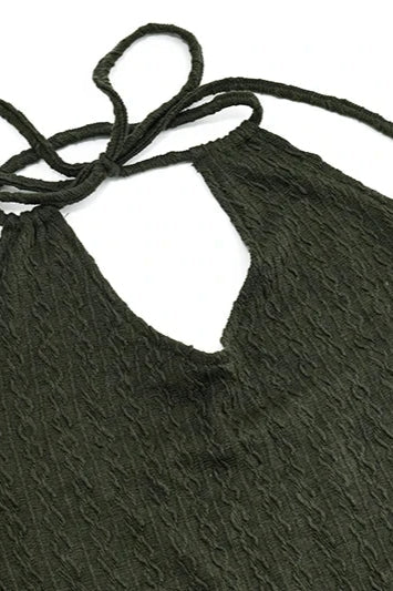 Cable Knit Halter Keyhole Tie Front Bodycon Mini Dress