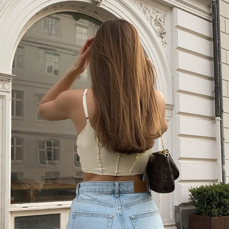 Ootddress Mini Solid Spaghetti Strap Crop Top Camis Party E-girl Spaghetti Strap New Fashion Sweet Backless Tank Tops Bodycon Vest