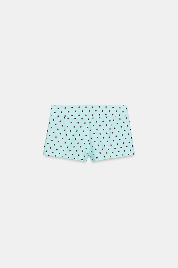 Trisha Linen Blend Polka Dot Stand Neck Belted Jacket and Low-Rise Pocket Mini Shorts Set