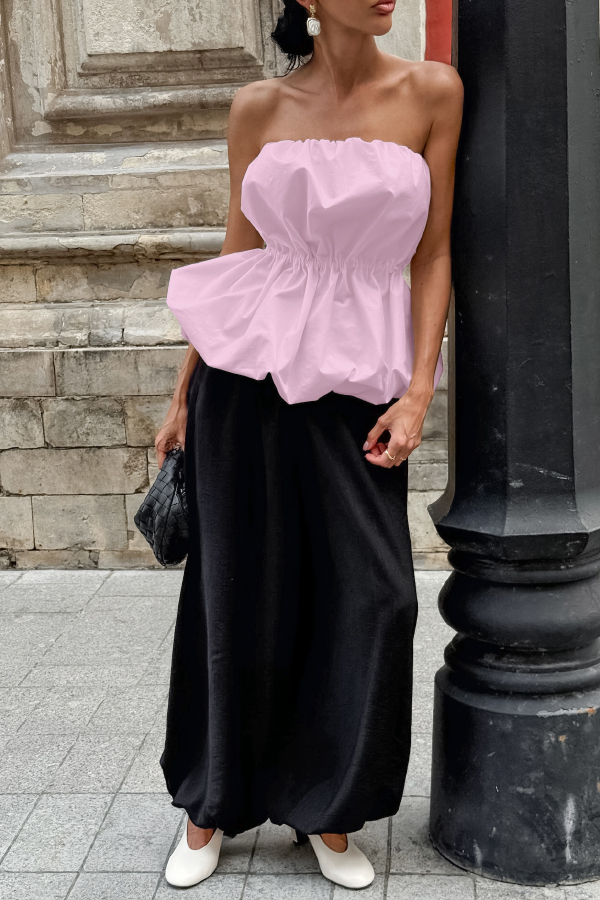 Solid Color Sleeveless Off-shoulder Elastic Waist Strapless Top