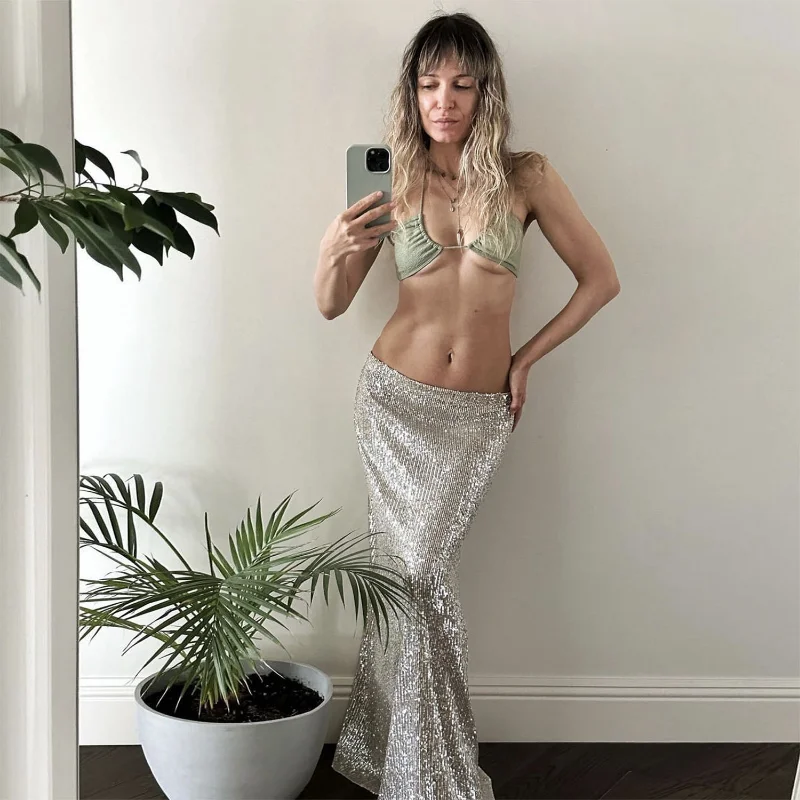 Ootddress Sequins Loose Dress Sets Women Long Sleeve Crop Tops High Waist Sexy Maxi Skirts Ladies Two Piece Suits Womens Outifits