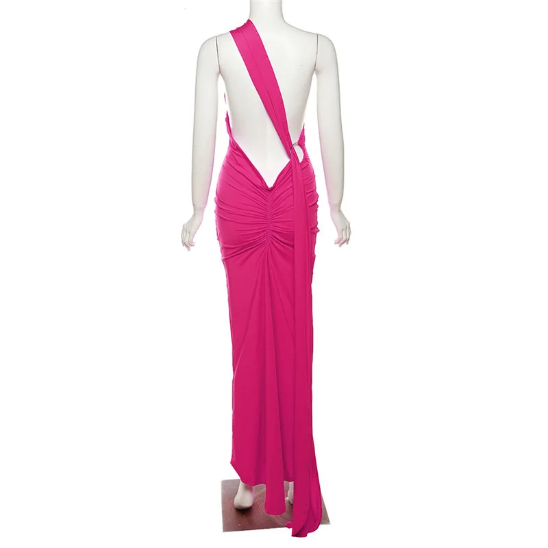 Ootddress Sexy Backless Hanging Neck Bodycon Evening Dress For Women Strapless Max Female Dress Charming Club Party Prom Dress