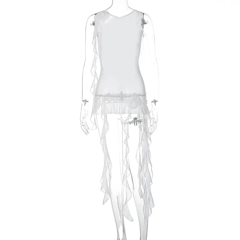 Ootddress See Through Mesh Sexy Backless Crop Top T Shirt For Women Ribbons Lace Up Splice Fungus Solid Hot Girl Club Summer New