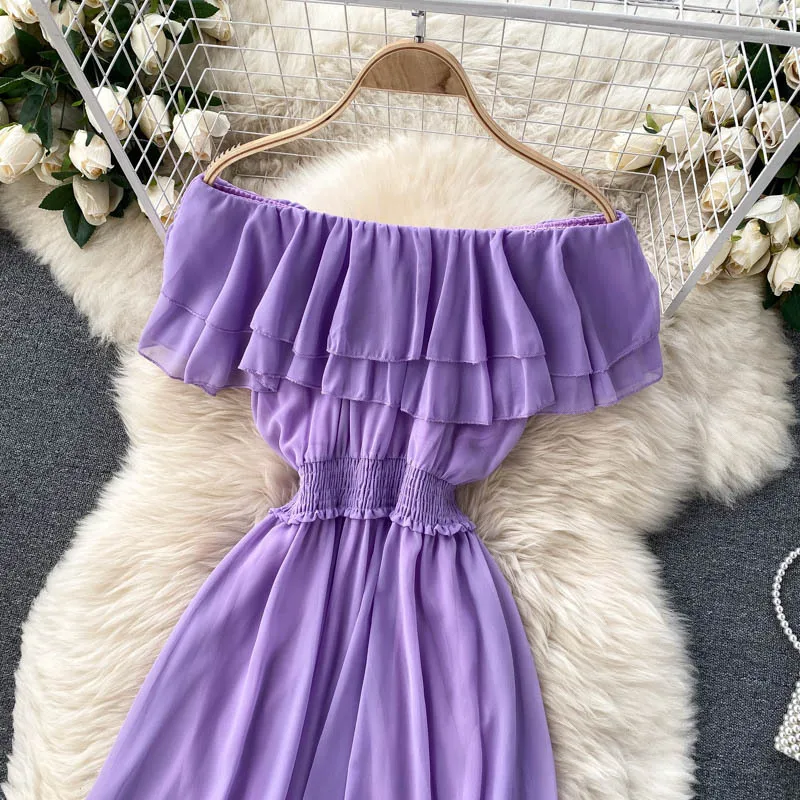Women Chiffon Beach Dress Sexy Double Layer Ruffled Off The Shoulder Boho Dresses Ladies Sweet Slash Neck Long Dress 31 Women Chiffon Beach Dress Sexy Double Layer Ruffled Off The Shoulder Boho Dresses Ladies Sweet Slash Neck Long Dress