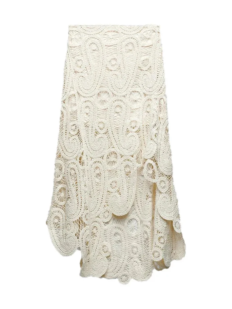 Ootddress Knit Hollow Out 2 Piece-Set Long Skirt Women See-Through Sexy Patchwork Cropped Top And Maxi Skirt Sets Knitwear Outfits