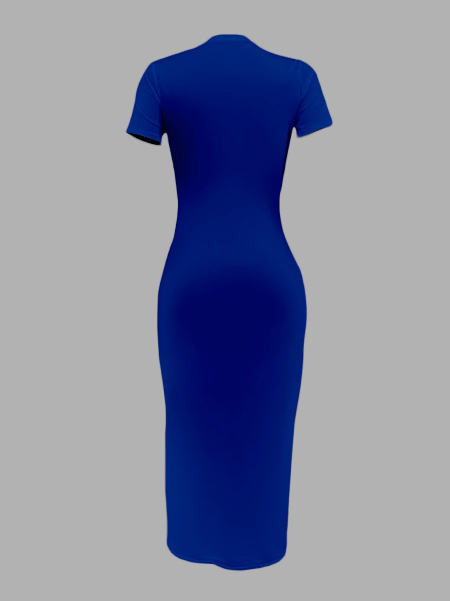 Summer Round Neck Bodycon Dress Women Slim Pencil Wiggle Cocktail Party Dress