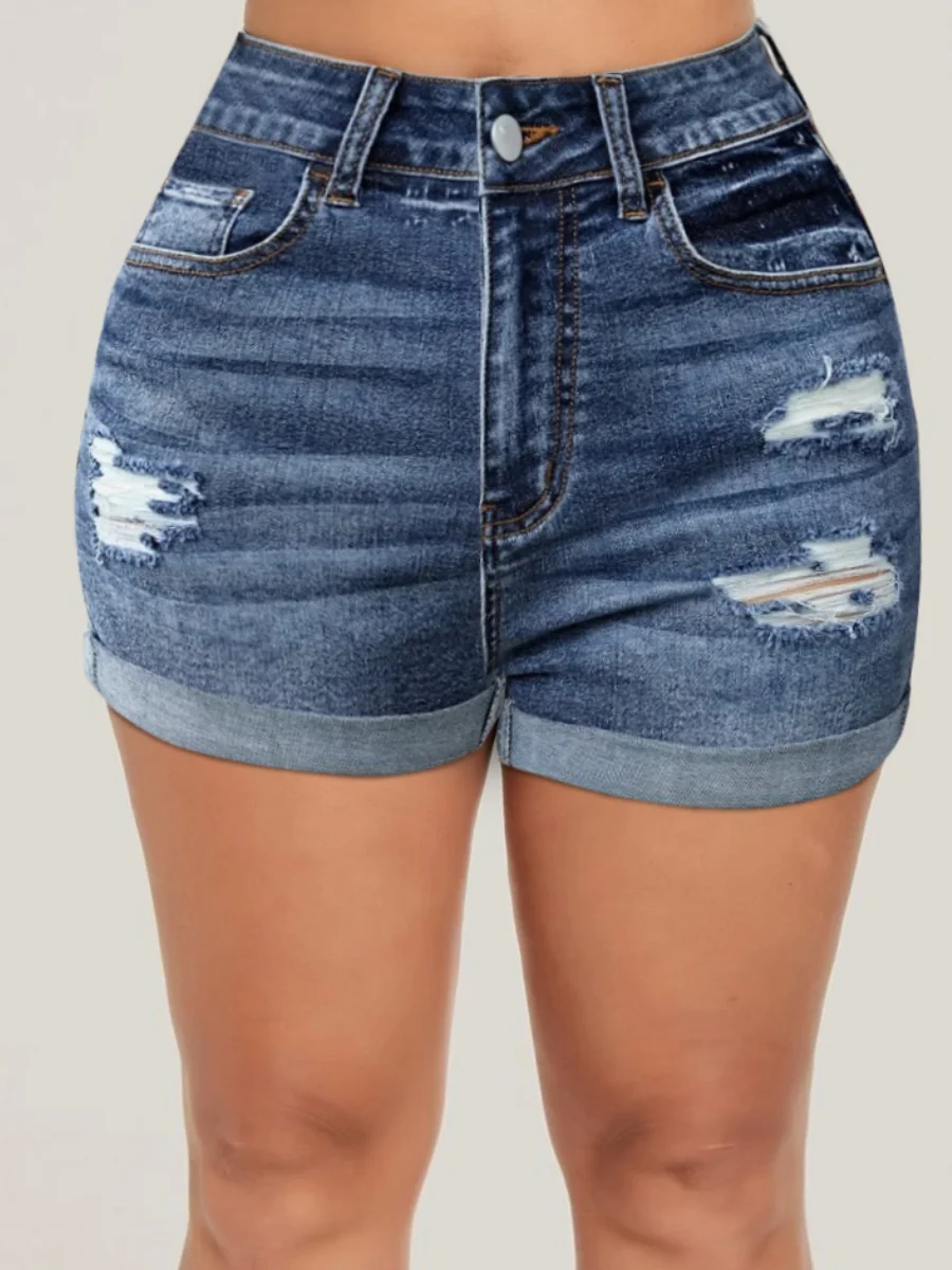 High Waist Ripped Pocket Design Solid Skinny Stretchy Denim Shorts Women Casual Cuffed Hem Hot Jean Pants 8 High Waist Ripped Pocket Design Solid Skinny Stretchy Denim Shorts Women Casual Cuffed Hem Hot Jean Pants