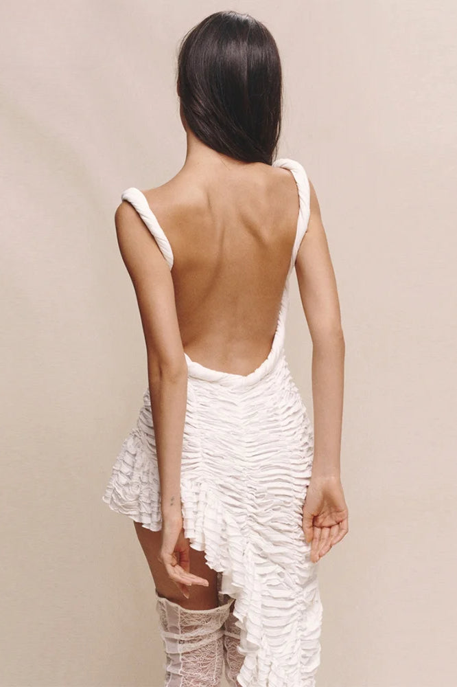 Ruched Sweetheart Neck Asymmetrical Draped Hem Mini Dress