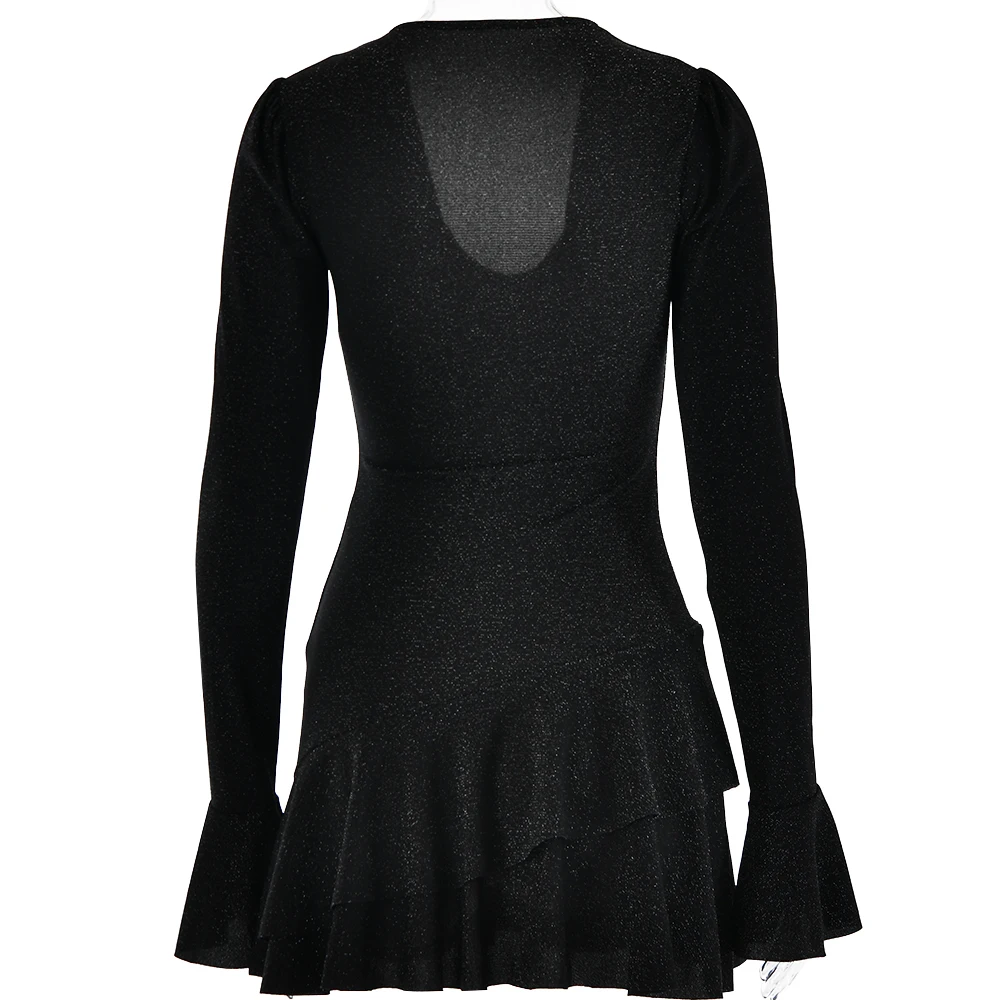 3.jpg Sexy DeepV Brilliant Silk Long Sleeve Dress Women Ruffled Bodycon Mini Dress Female Tight Elegant Party Evening Vestidos