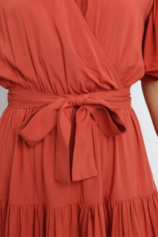 Trendy Solid Color Ruffles Long Dresses Women Sexy V-neck Ruffle Sleeves Leace-up Temperament Elegant Lady Dress 2025 Summer New 17 undefined