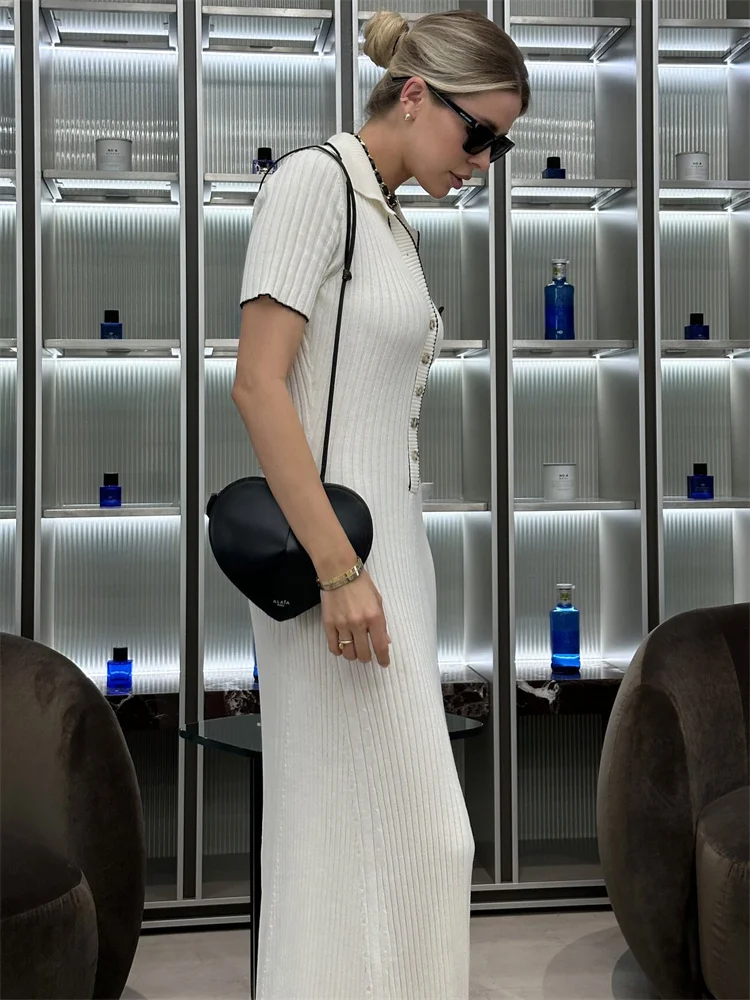 Ootddress Knitted Rib Slim Maxi Dresses For Women High Waist Casual Loose Dress Women's Autumn Elegant Temperament Long Dress Femme