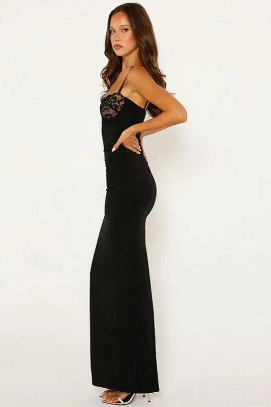 Sweetheart Lace Bustier Spaghetti Strap Bodycon Maxi Slip Dress