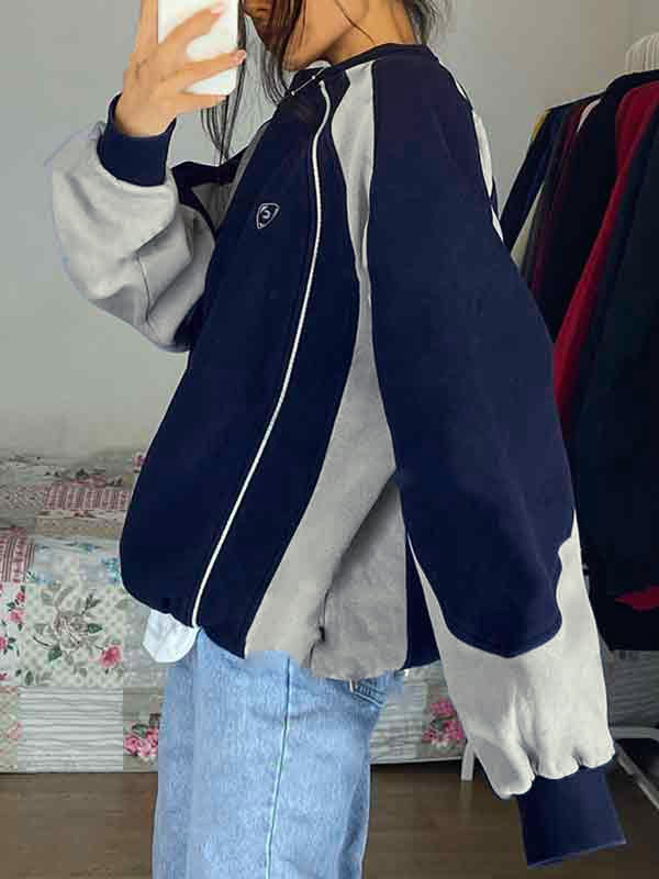 Vintage Contrast Color Patchwork Sweatshirt