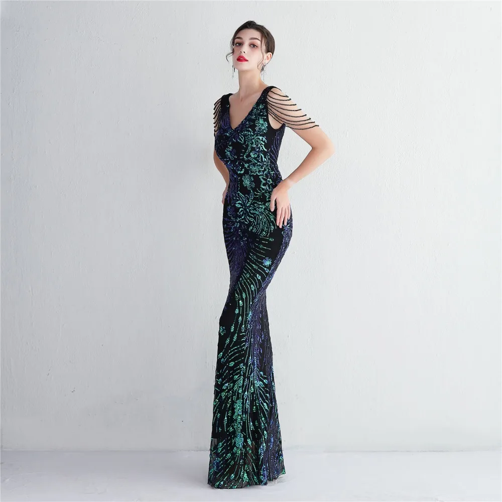 Sexy V-neck Sleeveless Dress with Stones and Crystals Fashion Sequins Tassel Elegant Women Party Dresses High Waisted Long Dress 38 103A0936.jpg