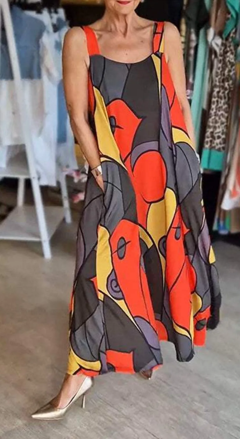 Print Spaghetti Strap Dresses Women Fashion Casual Pocket Loose Long Dress Lady Commuting Clothing Maxi Vestidos 2025 Summer New 8 Print Spaghetti Strap Dresses Women Fashion Casual Pocket Loose Long Dress Lady Commuting Clothing Maxi Vestidos 2025 Summer New