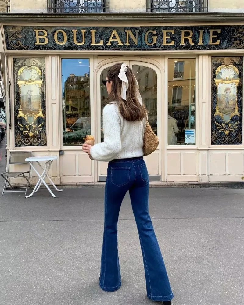 Ootddress Flare Jeans Women Summer Streetwear Bodycon Long Denim Pants 2025 Blue Elastic Fashion Y2K Trousers High Waisted Jeans