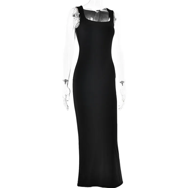 Ootddress Elegant Sleeveless Sexy Maxi Dress For Women Summer New Square Collar Bodycon Club Party Long Tank Dress New 2025