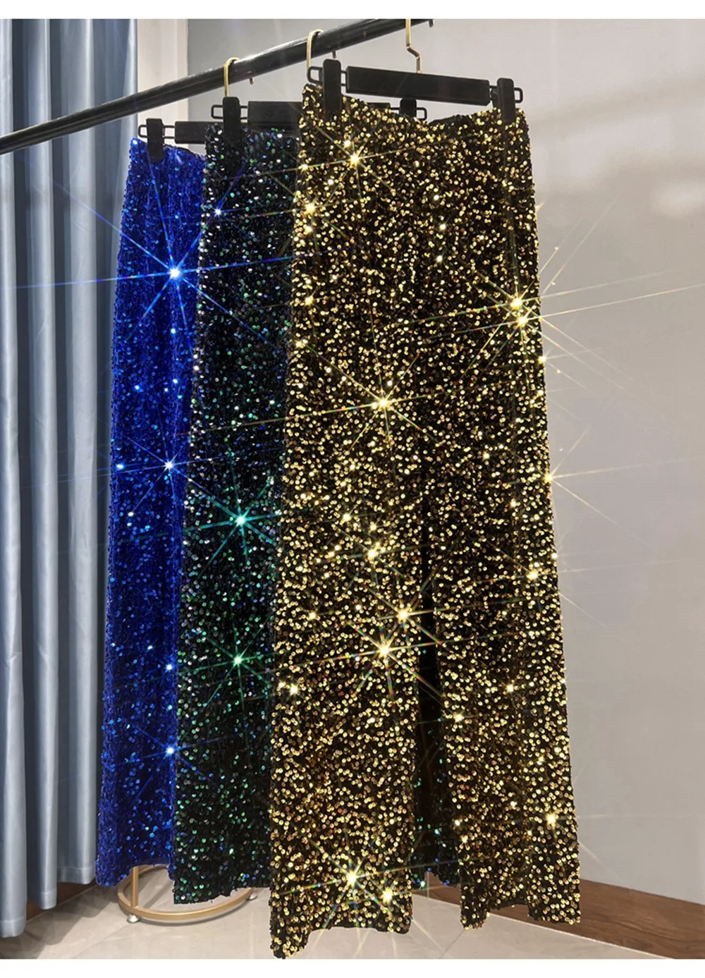 Ootddress Casual Sequin For Women Straight Legg Trousers High Waist Glitter Streetwear Fashion Solid Slim Wide Leg Women's Y2K Pants