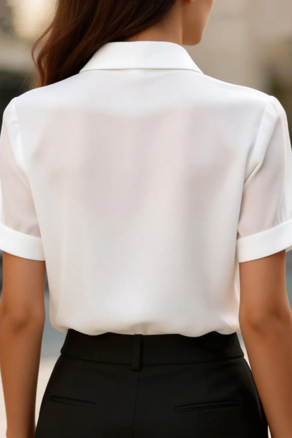 Solid Color Collared Tie Short-sleeved Casual Shirt