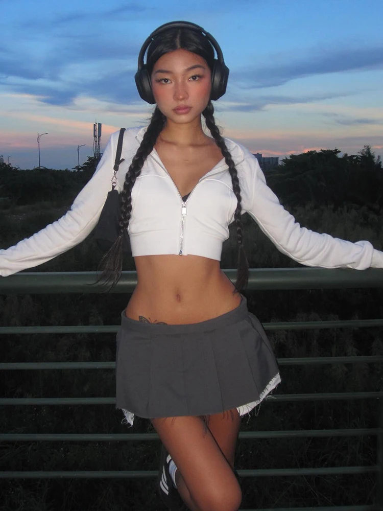 Ootddress Y2K Skirts Women Cotton Low Waist Pleated Mini Skirts 2025 Summer Harajuku Streetwear Pocket With Belts Micro Skirt