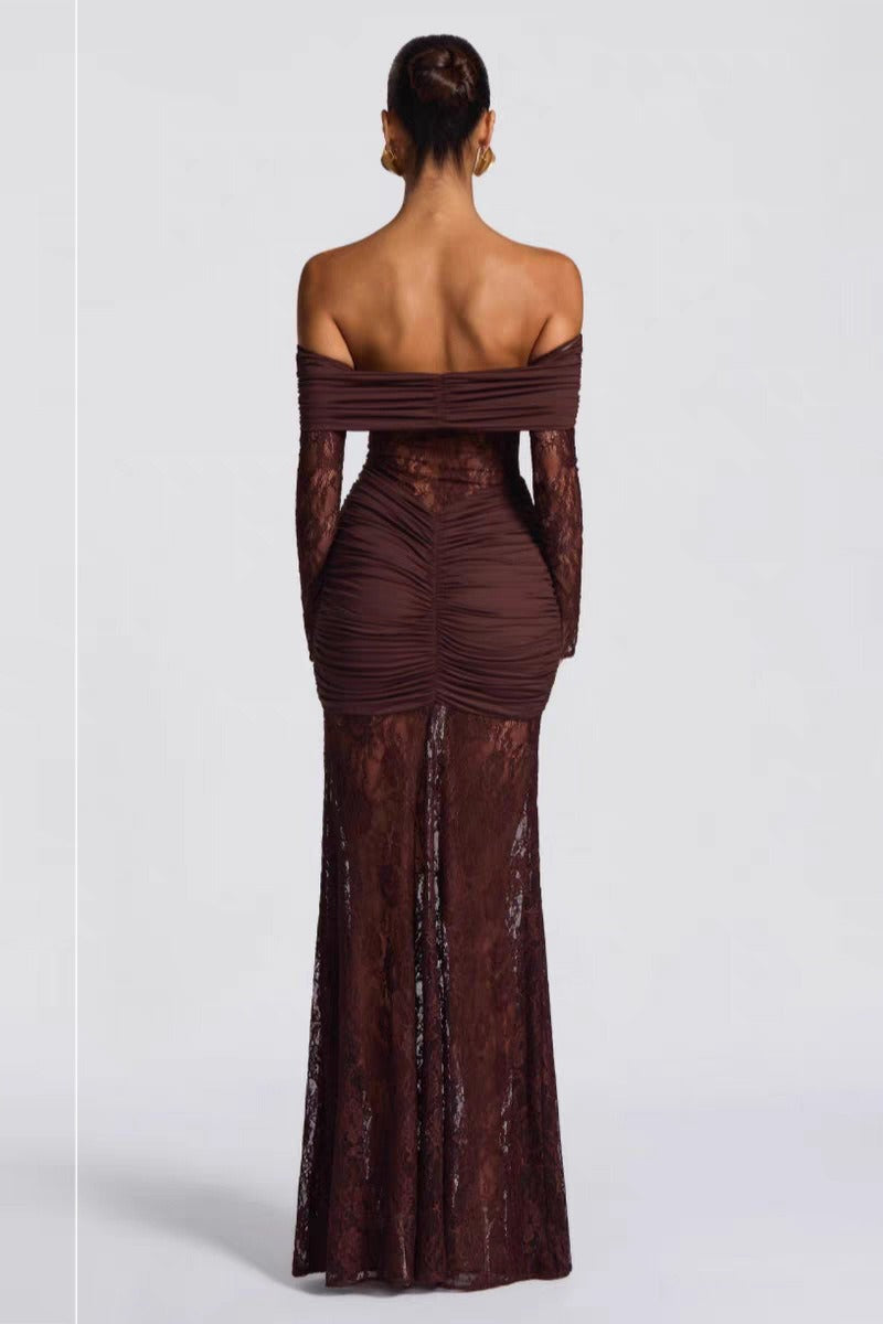 Lace Off Shoulder Long Sleeve Dress