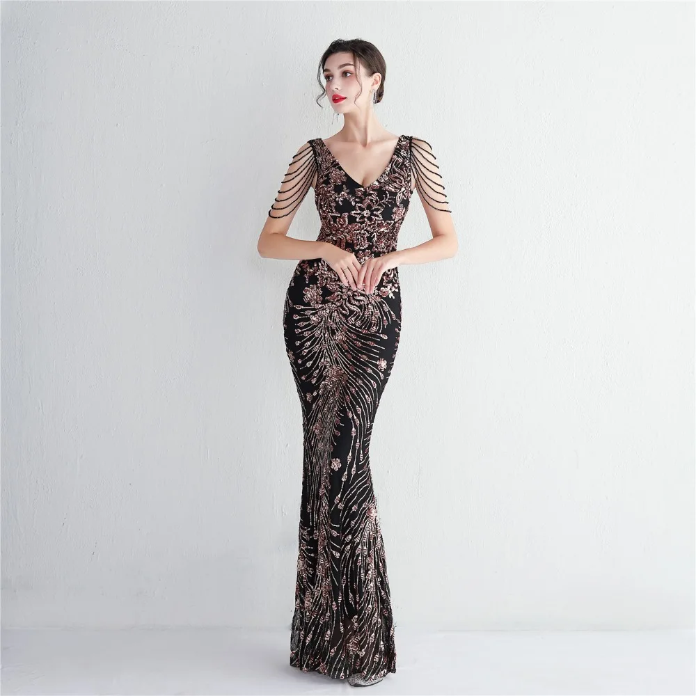 Sexy V-neck Sleeveless Dress with Stones and Crystals Fashion Sequins Tassel Elegant Women Party Dresses High Waisted Long Dress 54 103A0993.jpg
