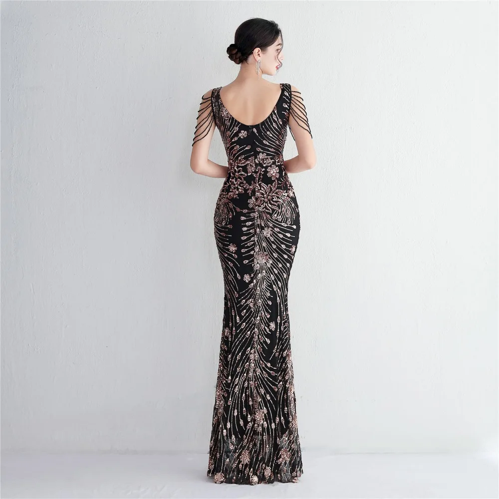Sexy V-neck Sleeveless Dress with Stones and Crystals Fashion Sequins Tassel Elegant Women Party Dresses High Waisted Long Dress 59 103A1011.jpg