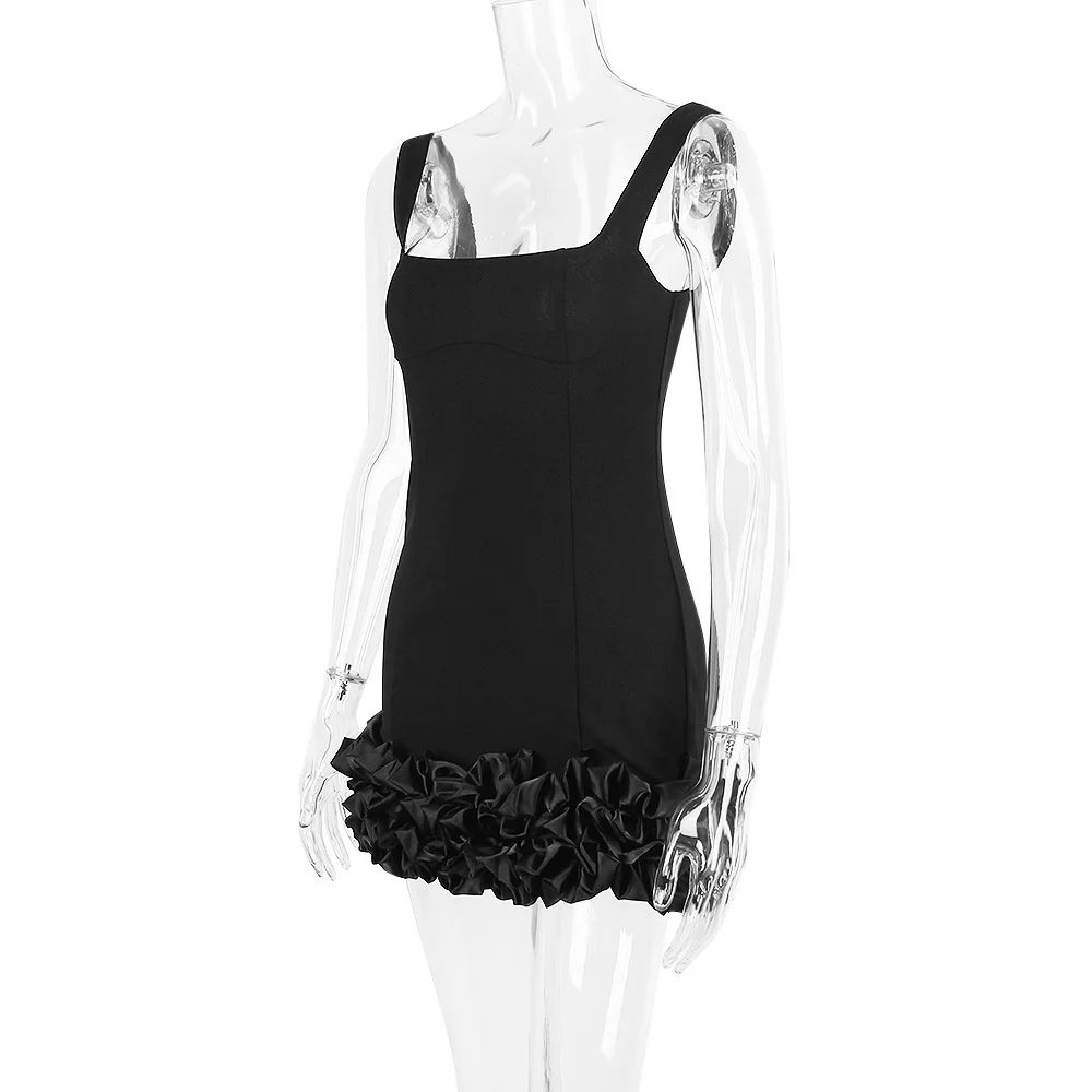 Ootddress Black Elegant Sexy Mini Dress For Women Sundress New Spaghetti Strap Backless Bodycon Club Party Short Dress Vestido