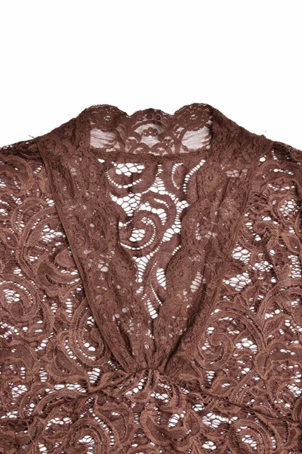 Floral Lace Deep V-Neck Bell Sleeve Asymmetric Ruffle Hem Mini Dress