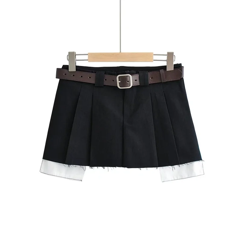 Ootddress Y2K Skirts Women Cotton Low Waist Pleated Mini Skirts 2025 Summer Harajuku Streetwear Pocket With Belts Micro Skirt