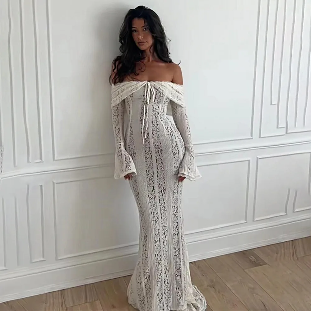 Ootddress Autumn/Winter Fashion Sexy Lace Tight Dress Women 2025 New Strapless Lace High Waist Tailored Dress Party Evening Dress